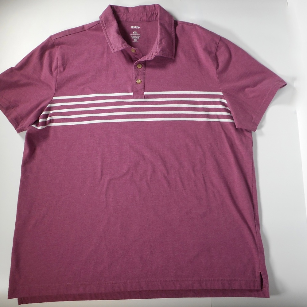 Sonoma Mens Mauve XXL Polo Shirt White Stripe Soft Cotton Blend Taupe Rose